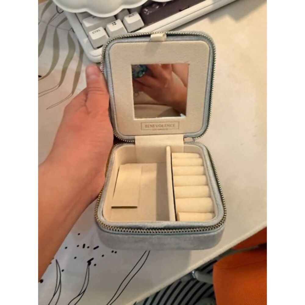 Velvet Travel Jewelry Box — Periwinkle Blue, Mirror, Organizer Case